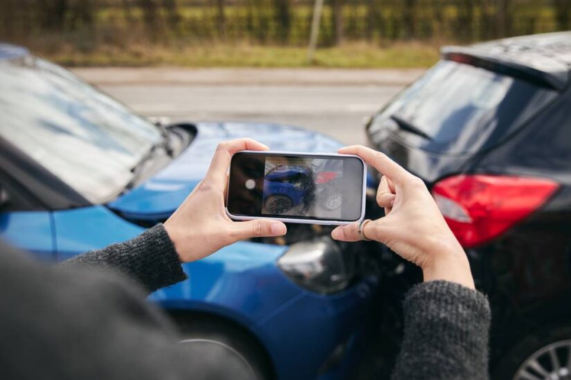 Person taking photos of the damaged cars