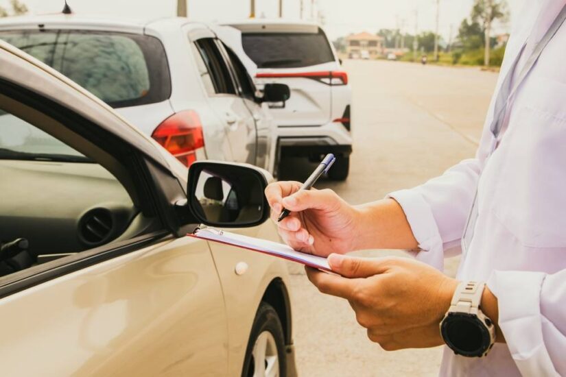 Photo of a man standing next to car with papers in hands