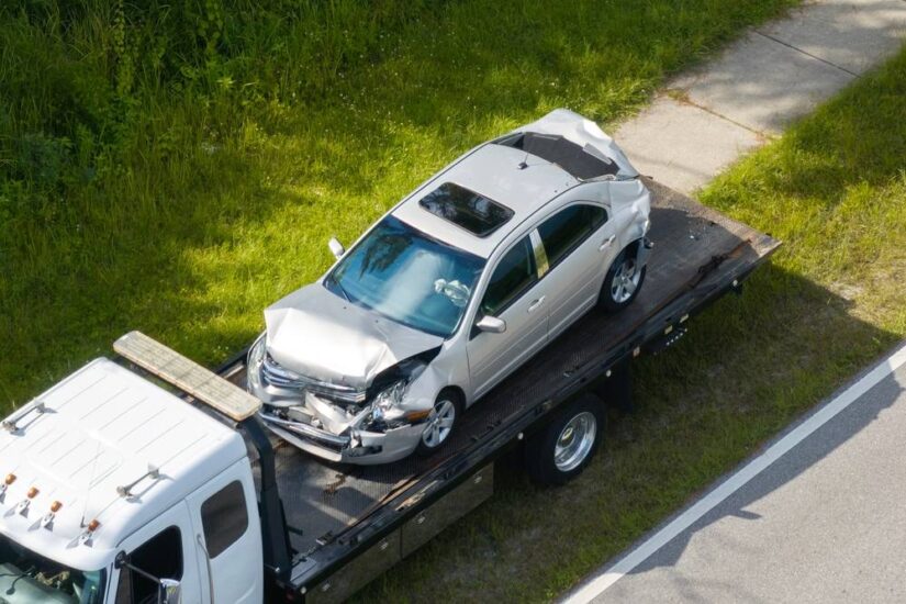 Photo of towing damaged car