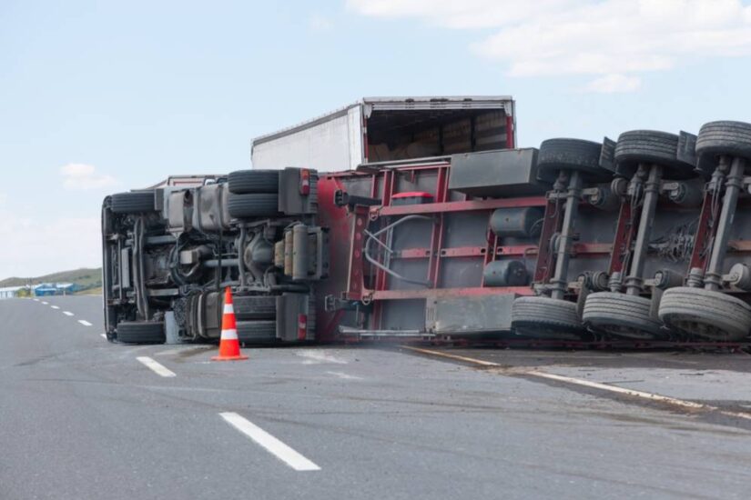 Photo of truck on side